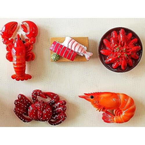 Creatie Aminal Shrimp Refrigerato Magnetic Sticker Simulation Sea Food Lobster Crab Polyresin Fridge Magnets Souvenir Gifts