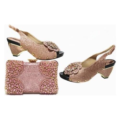 Doershow New pink color Italian Shoes With Matching Bags African Women Shoes and Bags Set For Prom Party Summer Sandal !SAL1-10