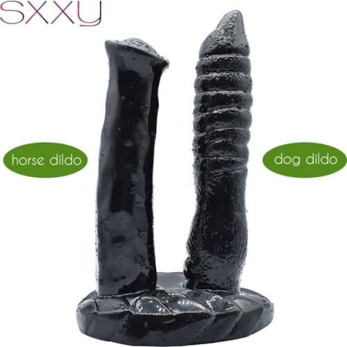 SXXY Double Dildo Harness Dual Heads Adults Sex Toys with Sucker for Lesbian Female Masturbator Animal Horse Anal Plug Dog Penis