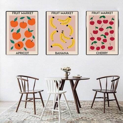 Fruit Market Canvas Painting Banana Cherry Apricot Lemon Posters and Prints Home Kitchen Dining Room Wall Art Decoration Picture
