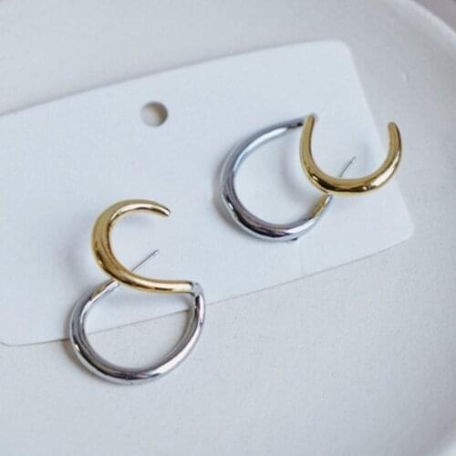 Personality Gold Silver Color Curved Fake Double Ring Round Circle C Stud Earrings for Women Accessories 2020 Fashion Jewelry