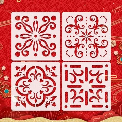 4pc Stencil Mandala Decorative DIY Walls Layering Painting Template Scrapbook Coloring Embossing Office School Supplies Reusable