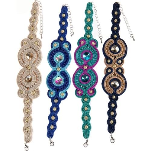 KpacoTa Handmade ethnic boho leather bracelet 2020 Fashion Jewelry soutache crystal decoration new charm women bracelets gifts