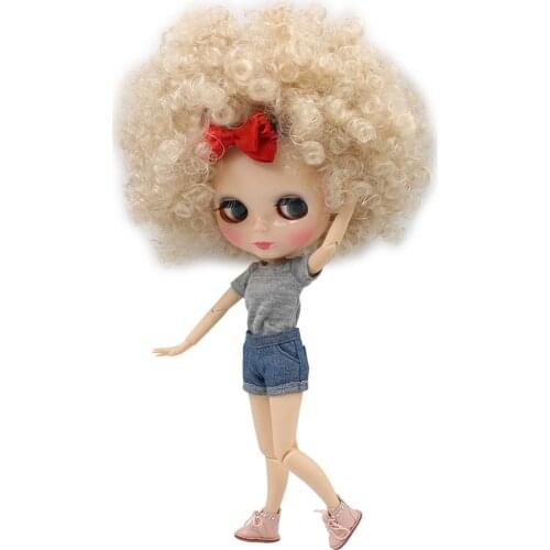 Blyth Joint Body with Champagne Afro-Hair Normal Skin 4 Color Eyes 1/6 Nude Doll Suitable for DIY gift for girl No.QE337
