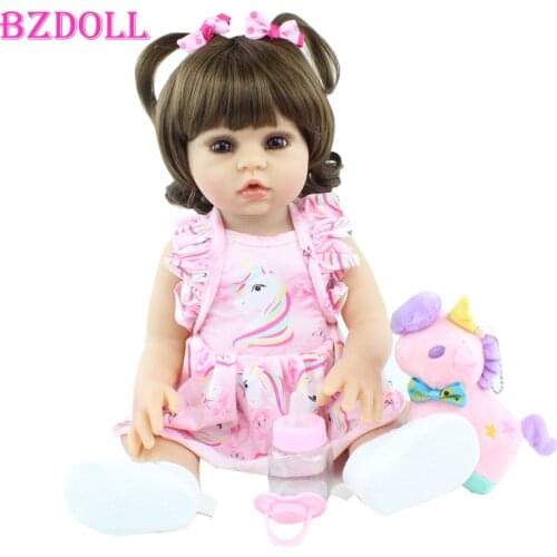 Silicone Body Reborn Doll For Girl Vinyl Princess Babies 48 and 55 CM Can be Chosen Cute Birthday Gift Bonecas Kids Bathe Toy