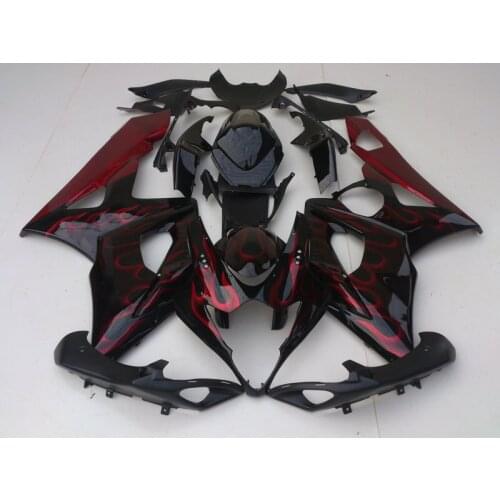 Injection mold Fairing kit for GSXR1000 K5 05 06 GSXR 1000 2005 2006 ABS Red flames gloss black Fairings set+gifts SE41