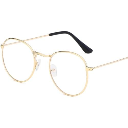 Metal Printing Round Large Frame Glasses Unisex Decorative Spectacles Lightweight Clear Lens Retro Eyewear For Men Women Gold&Bl