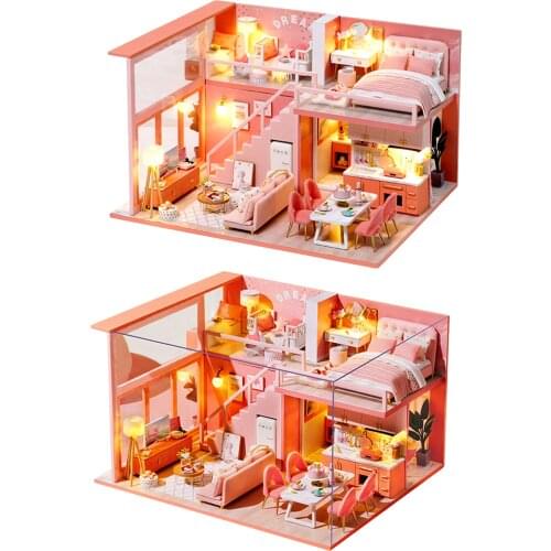 Miniature Villa Dollhouse Model Kit w/ Furniture Decor Christmas Crafts Toys Small Family Dolls Beds Home Minatures Model