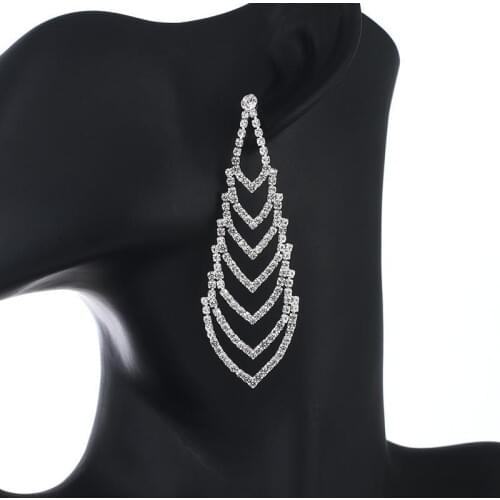 Fashion multi-storey Full Rhinestone Drop Earrings for Women Bijoux Shiny hollow out Crystal Earrings Jewelry Gift E736