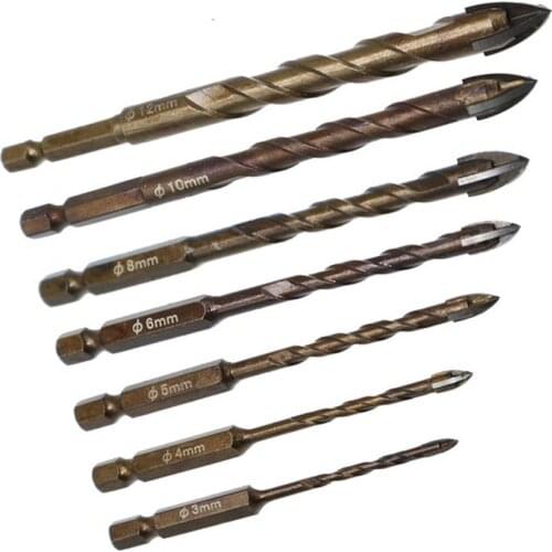 3-12mm Drill Bits Cross Hex Tile Drill Bits Set for Glass Ceramic Concrete Hole Opener Brick Hard Alloy Triangle Bit Tool Kit