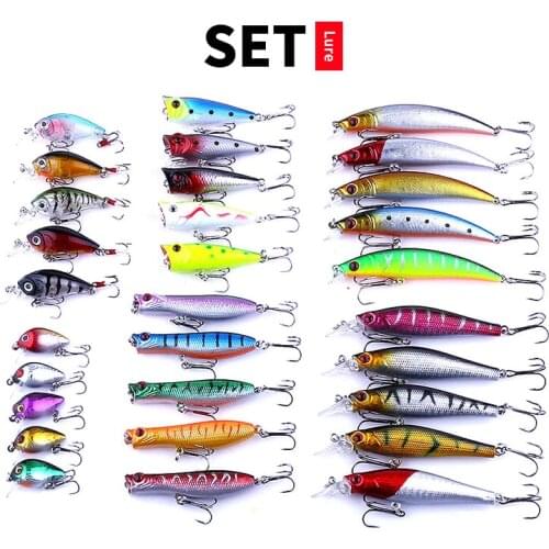 NEWUP 30pcs/set Fishing Wobblers Set Mixed 8 Models Fishing Lures 30 Different Colors Hard Baits Lifelike Fake Fishing bait