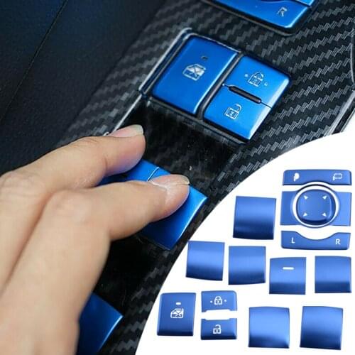 14Pcs/Set Front Window Lift Switch Button Panel Trim Blue Aluminum Fit For Toyota RAV4 2019 2020