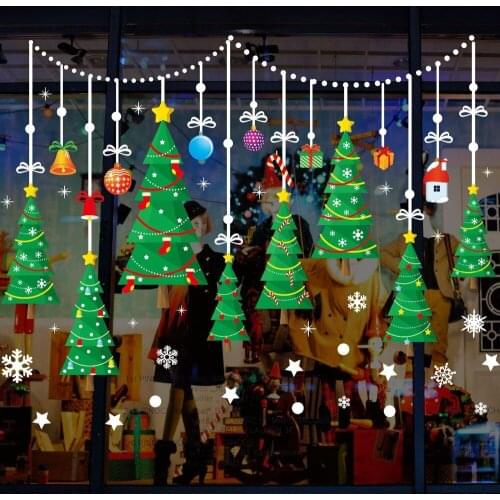 Christmas tree snowflake wall stickers PVC Material DIY wall decals For Christmas window shoping glass decor wall stickers