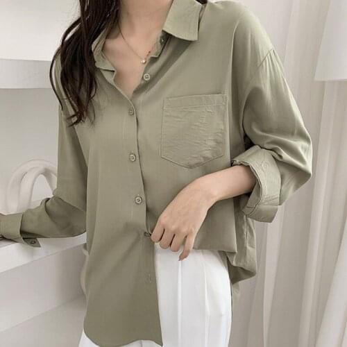 Long Sleeved Shirt Women Blouses Office Lady Womens Autumn New Loose Lapels Shirt Top 2021 Spring Korean Fashion Shirts