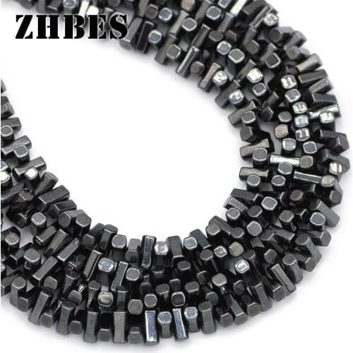 ZHBES 6x3mm cuboid Natural Stone Rectangle Black Hematite Spacer Loose Beads For DIY Jewelry Making bracelet Accessories