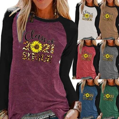 Autumn and Winter Fashion Printing Women Clothing Graphic Tee Raglan Long Sleeve Round Neck Pullover Loose Casual Tops-tees