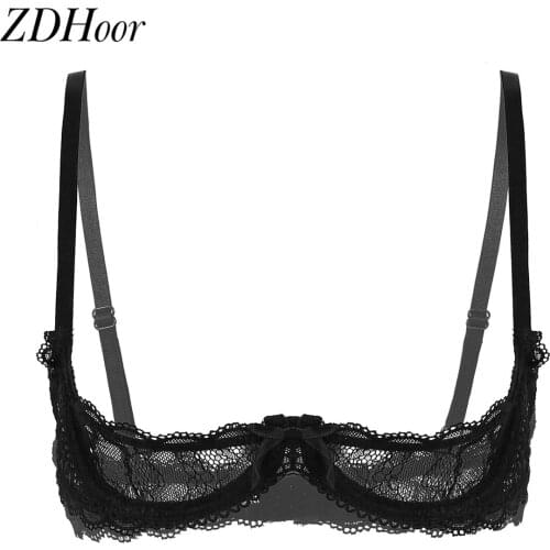 Womens Sexy Lace Lingerie Bra Erotic See Through Sheer Lace Underwear Bralette Crop Tops Push Up Underwire Bra Tops Sleepwear