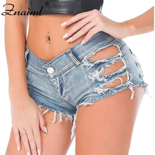 Znaiml Micro Short Jeans Feminino Mini Short For Women Sexy Femme Denim Shorts Female With Low Waist Hollow Out Hole 2021 Summer