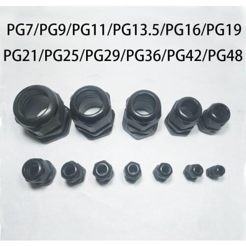 10pcs IP68 PG7 for 3-6.5mm PG9 PG11 PG13.5 PG16 PG19 PG 21 Wire Cable CE Black Waterproof Nylon Plastic Cable Gland Connector