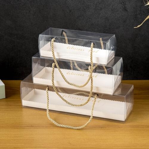 200pcs Clear Plastic Cake Box Swiss Roll Sushi Cupcake Packaging Box With Handle Gift Boxes