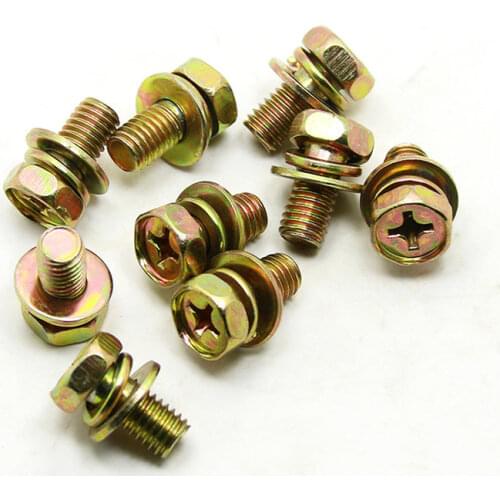 100pcs Hex Cross Bolt Phillips Flat Gasket Spring Washers Set Phillips Hexagon Screws Carbon Steel M4 M5 GB9074.13 10-30mm 16mm