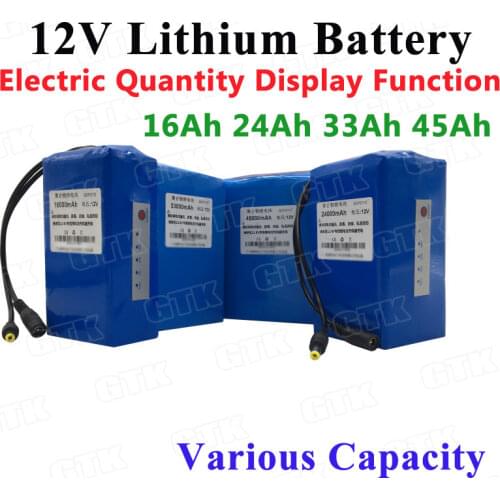 12V 16Ah 24Ah 33Ah 45Ah Lithium ion battery pack with BMS for portable power source e-bike fishing lamp HID lamp +3A charger