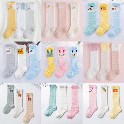 3Pairs/Lot Baby Stockings Girls Spring Summer Breathable Combed Cotton 0-1 Years Old For Children Cute Cartoon Mesh Socks