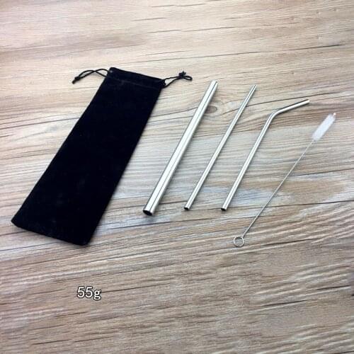 4Pcs/Set Reusable Stainless Drinking Straws Bent Straight Drinks Straw and Cleaning Brush Bar Party Accessory {Cloth bag style