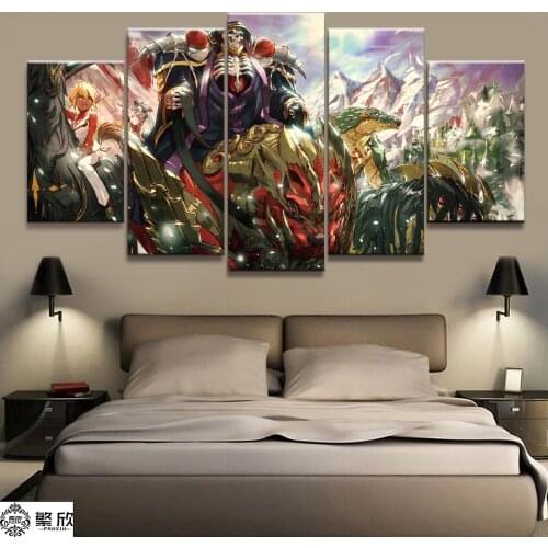 5 Panel Overlord Ainz Ooal Gown Anime Figure Canvas Painting Printed For Living Room Wall Art Decor HD Picture Artworks Poster