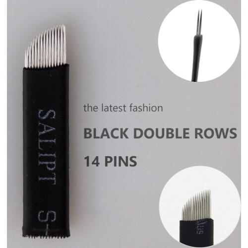 50 pcs 14 Pin Permanent Makeup Eyebrow Tatoo Black Blade Microblading Needles For 3D Embroidery Manual Tattoo Pen Ma