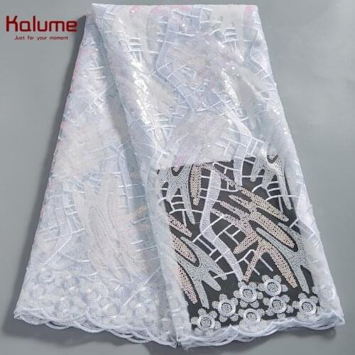 Kalume African Lace Fabric Sequins 5 Yards High Quality Nigerian Tulle Lace Fabric With Sequins For Sew Diy Dress Wedding H2576