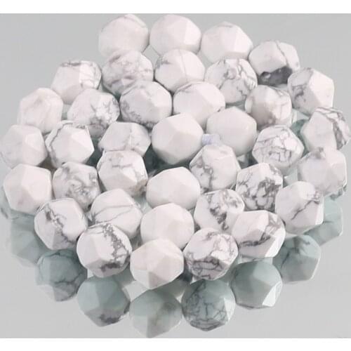 Natural Faceted White Turquoises Howlite Stone Loose Spacer Beads for Jewelry Making DIY Bracelet Necklace 6/8/10m m 15" Inch