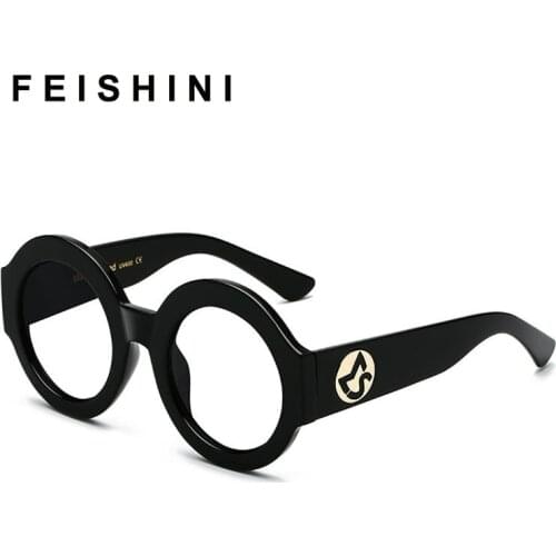 Feishini Big Eyeglasses frames Men Round Glasses Clear Vision Optical Glasses Frame Women Vintage Prescription Transparent