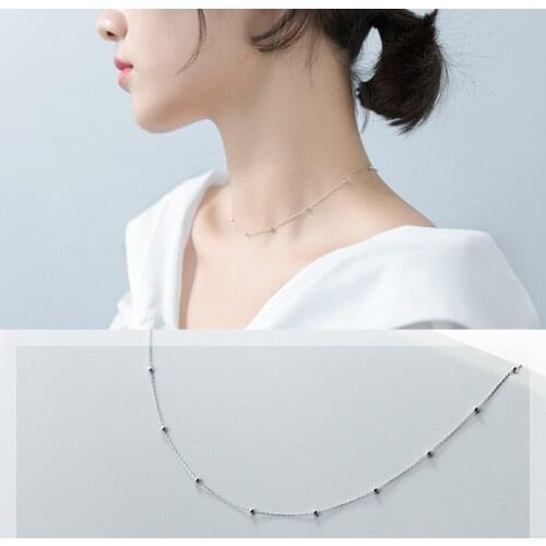 1 Piece 925 Sterling Silver 40CM Necklace Beads Clavicle Chain Simple Fashion Choker Trendy Jewelry Gifts