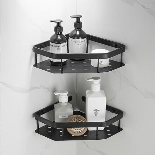 Black Brass Bathroom Shelf Shower Shelves Storage Rack Wall Mounted Double Tier Corner Basket Bathroom Accessories
