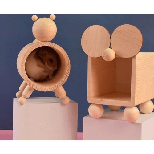 Wood Hamster House Hamster Chamber Hideout Sugar Gliders Hut Small Animals Hideout for Bird Mouse