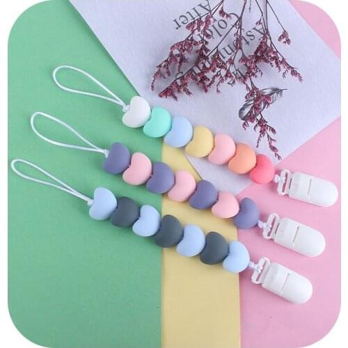 Baby Pacifier Clip Pacifier Chain Heart Shaped Beads Handmade Cute Colourful Beads Dummy Clip Baby Soother Holder For Baby Kid