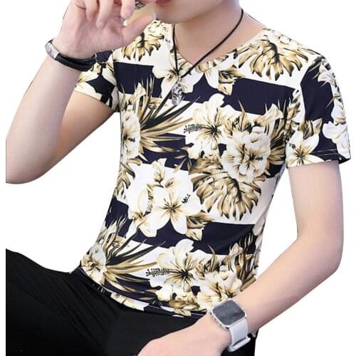 2020 New Summer tshirt For Men Fashion T Shirt Short Sleeves V Collar Stretch Slim Young Men Tops Male Clothes