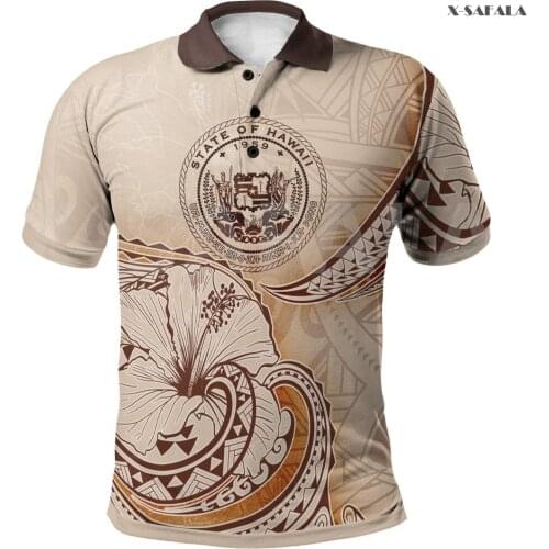 Hawaii Polynesian Island Tattoo Pattern 3D Printed Polo Shirt Men Women Unisex Thin Collar Short Sleeve Street Wear Casual Tee