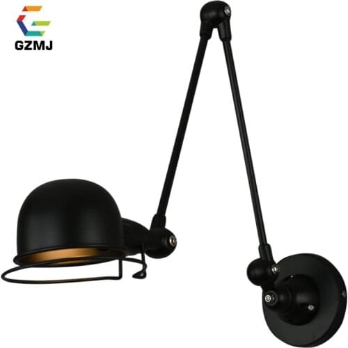 GZMJ Industrial Decor Long Arm Adjustable Wall LED Lamp Vintage Metal Wall Light Retractable E14 Wandlamp for Bar Bedroom Study