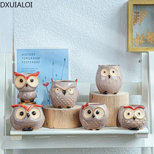 Home Decoration Simple Owl Animal Thumb Small Flower Pot Gardening Cartoon Animal Succulents Ceramic Flower Pot DXUIALOI