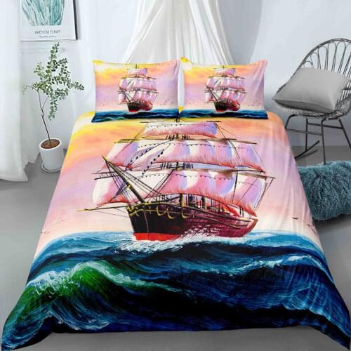 3D Sea Boat Bedding Set Ship Duvet Cover Set Bedclothes Lighthouse Bed Sets Single Queen King Quilt Cover Pillowcase 2/3pcs