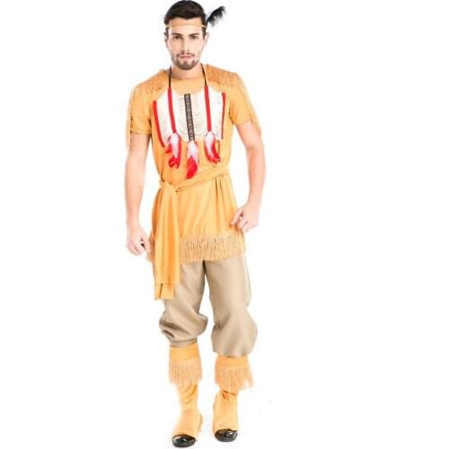Halloween Party Cosplay Adult Native Red Indian Man Brave Warrior Chief Up Cowboy Costume Primitive Savage Men Chiefs Clothing
