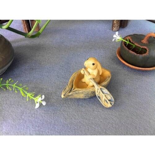 Creative Small Rabbit Rowing Tea Pet Figurines Kawaii Animal Crafts Fairy Garden Miniatures Funny Home Decoration Accessories
