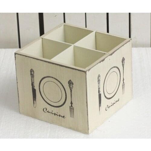 Square small table version shabby chic white wood caddy box