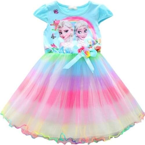 Summer Disney Girls Cartoon Frozen Anna Elsa Sofia Princess Dresses Cotton Korean Baby Clothes Cosplay Costume Girl Ball Gown