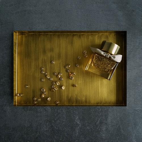 Nordic Metal Storage Tray Retro Gold Fruit Cake Dessert Tea Set Plate Rectangle Jewelry Display Trays Vintage Organizer Plate