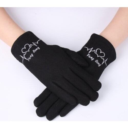 Fashion Women Cashmere Letter Embroidery Touch Screen Driving Glove Winter Warm Wool Velvet thicken Windproof Cycling Mitten L33