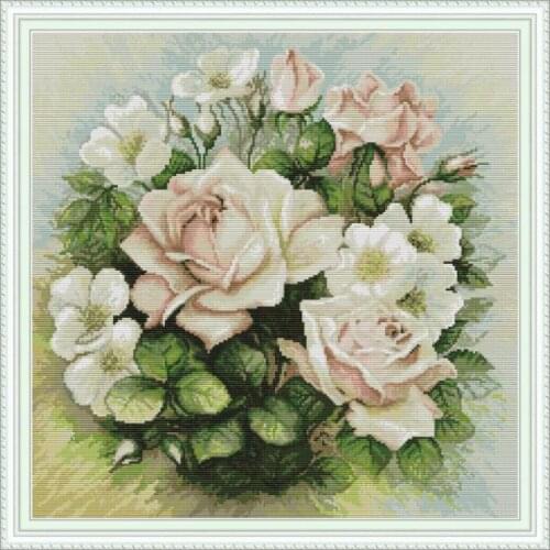 Joy Sunday DIY Cross Stitch Kit Pink rose pattern Printed for gifting to others or some decoration Chinese embroidery needlework