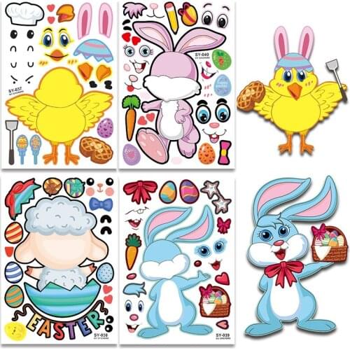 Boys Stickers Kindergarten Jigsaw Facial Expressions Funny Colored Easter Eggs Puzzle Games Recognition Training Education Toys